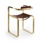 Armchair, aged brass steel and dark brown leather upholstery, contemporary style.