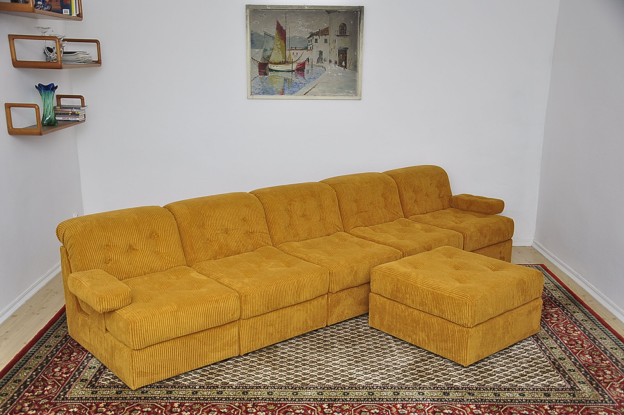 Yellow corduroy modular sofa, 1970s, set of 6