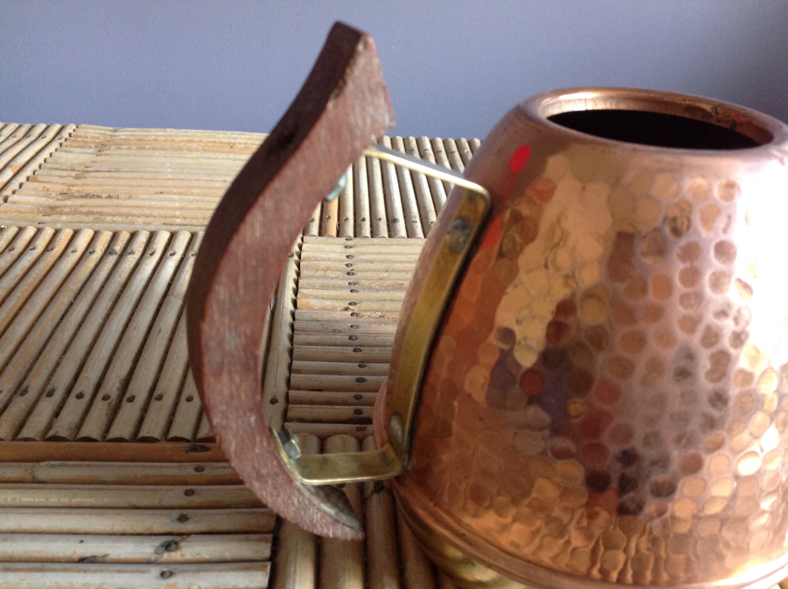 Copper and brass watering can