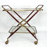 Mid-century brass and wood bar cart, Italy 1950s