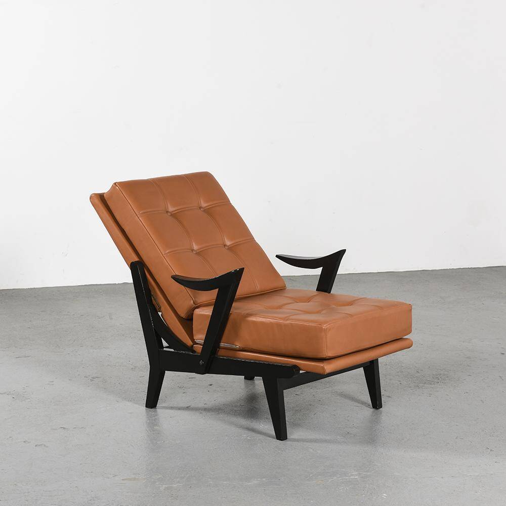 Wooden and leather armchairs, circa 1950