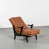 Fauteuils en bois et cuir, circa 1950