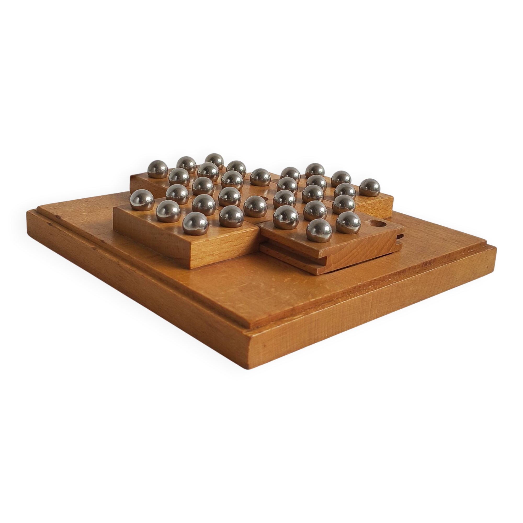 Solid wood and chrome steel solitaire game