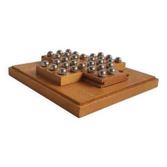 Jeu solitaire bois massif & acier chromé