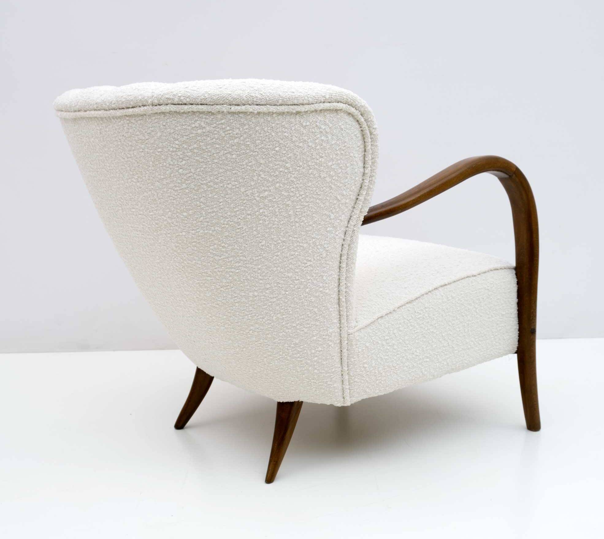 Malatesta and Masson Art Déco Style Italian Walnut and Bouclé Armchair, 50