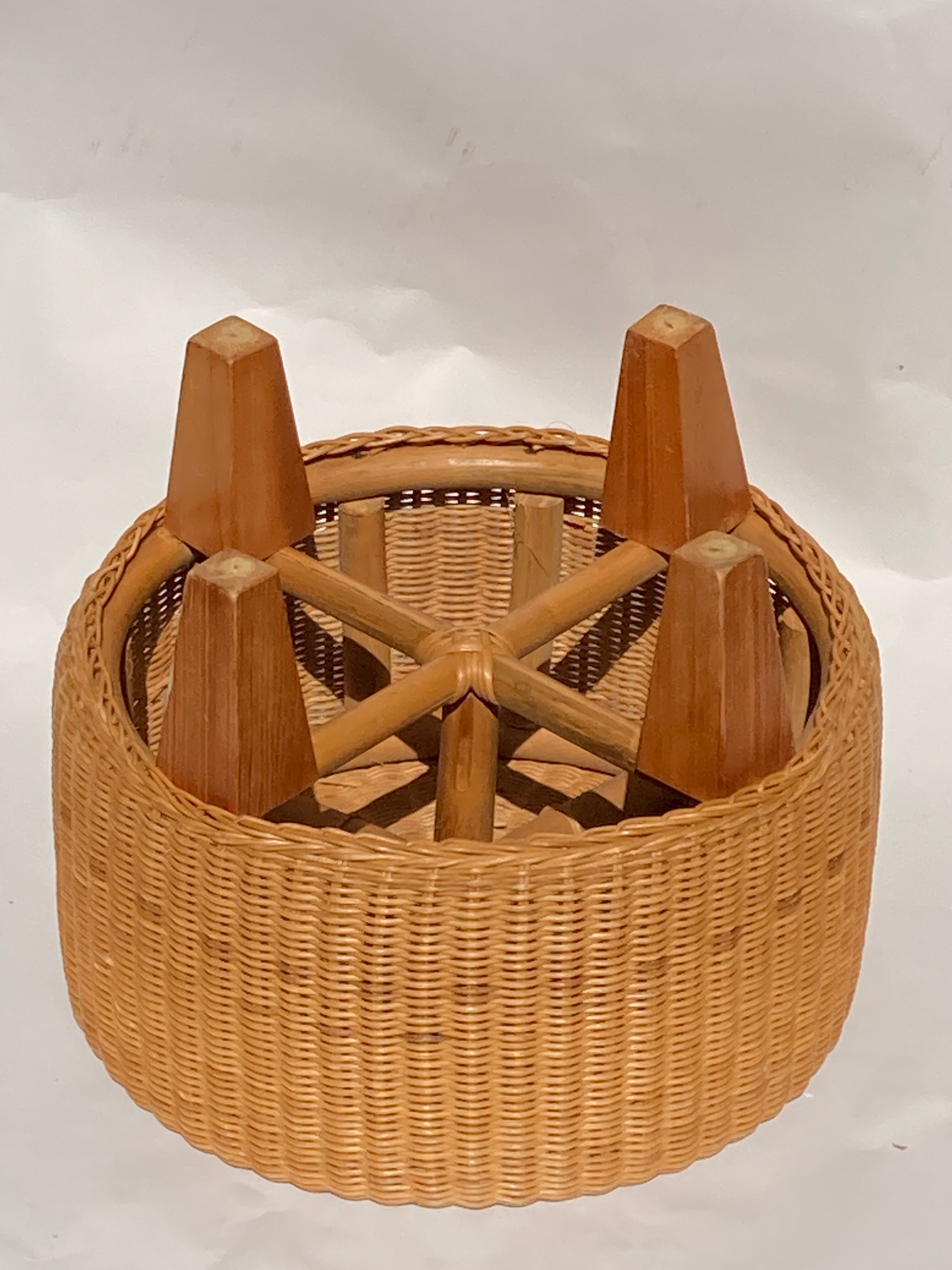 Vintage dutch rattan round stool 1980