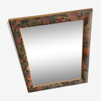 Vintage mirror from the 80s, rectangular wooden frame with baric floral patterns 50x60cm