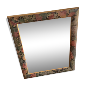 Miroir vintage années 80 rectangulaire cadre bois à motifs fleuris bariques 50x60cm