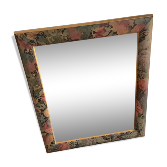 Vintage mirror from the 80s, rectangular wooden frame with baric floral patterns 50x60cm