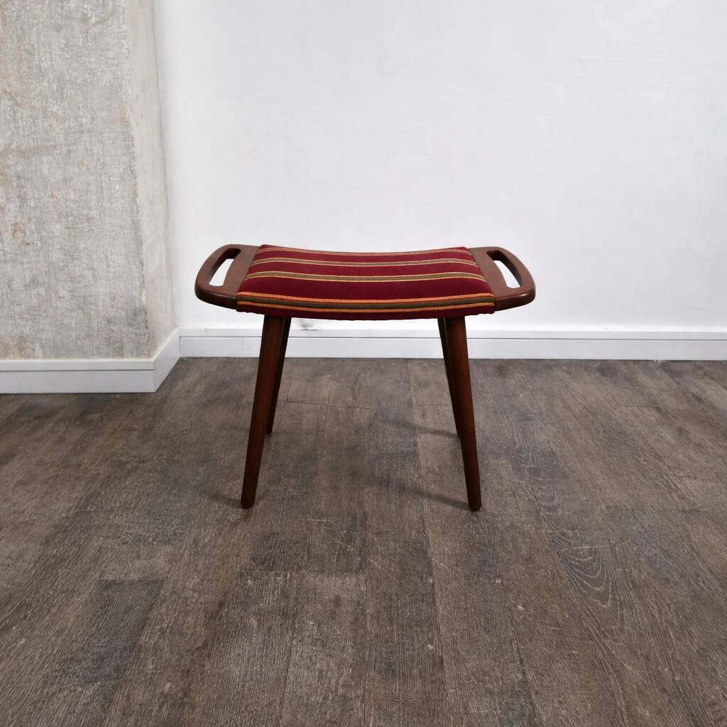 Teak and fabric ottoman stool, attributed to Hans Wegner, Denmark, 1960.