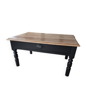 Table de salon ancienne bois brut noire