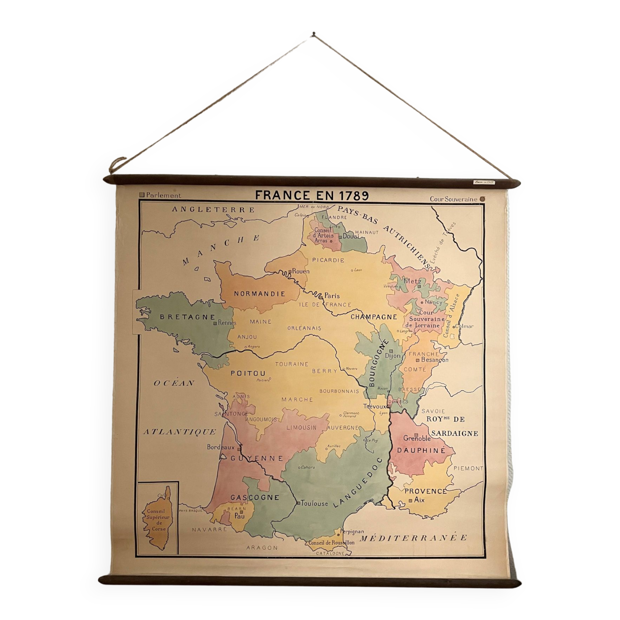 Map of France in 1789 - old school map to hang vintage school poster