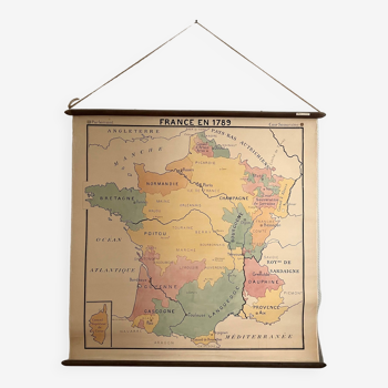 Carte de France en 1789 - carte scolaire ancienne à suspendre affiche d'école vintage
