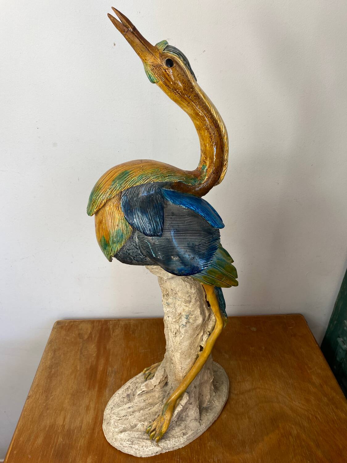 Large ceramic wading bird signed Thimo