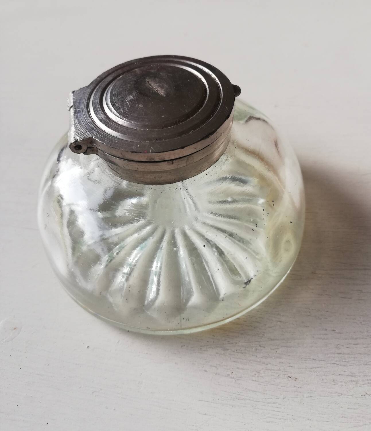 Glass and metal inkwell