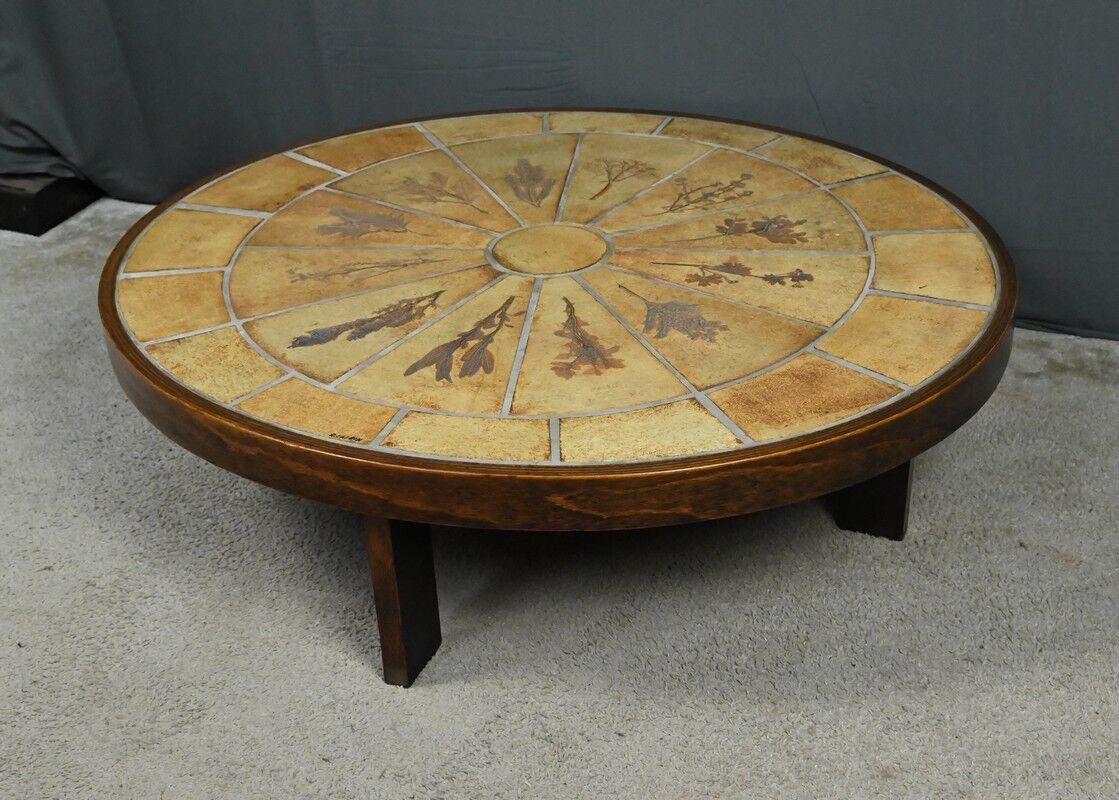 Oval coffee table signed R. Capron, collection les Herbiers, Vallauris – 1960
