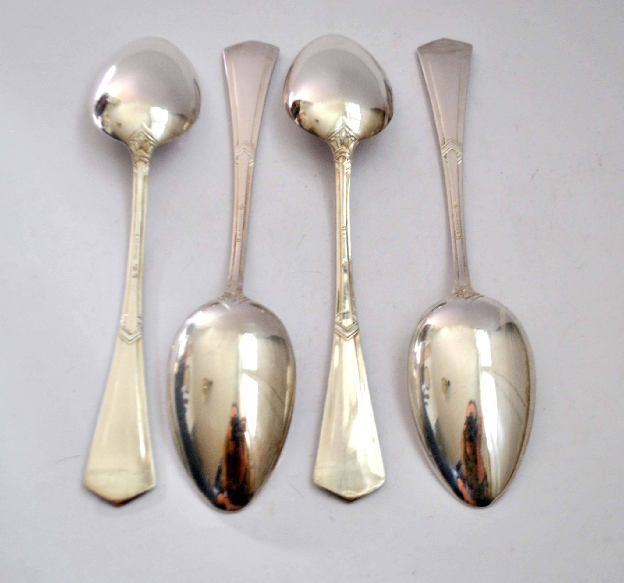 Set of 4 art deco table spoons in silver metal e. feisskohl 1920-1930