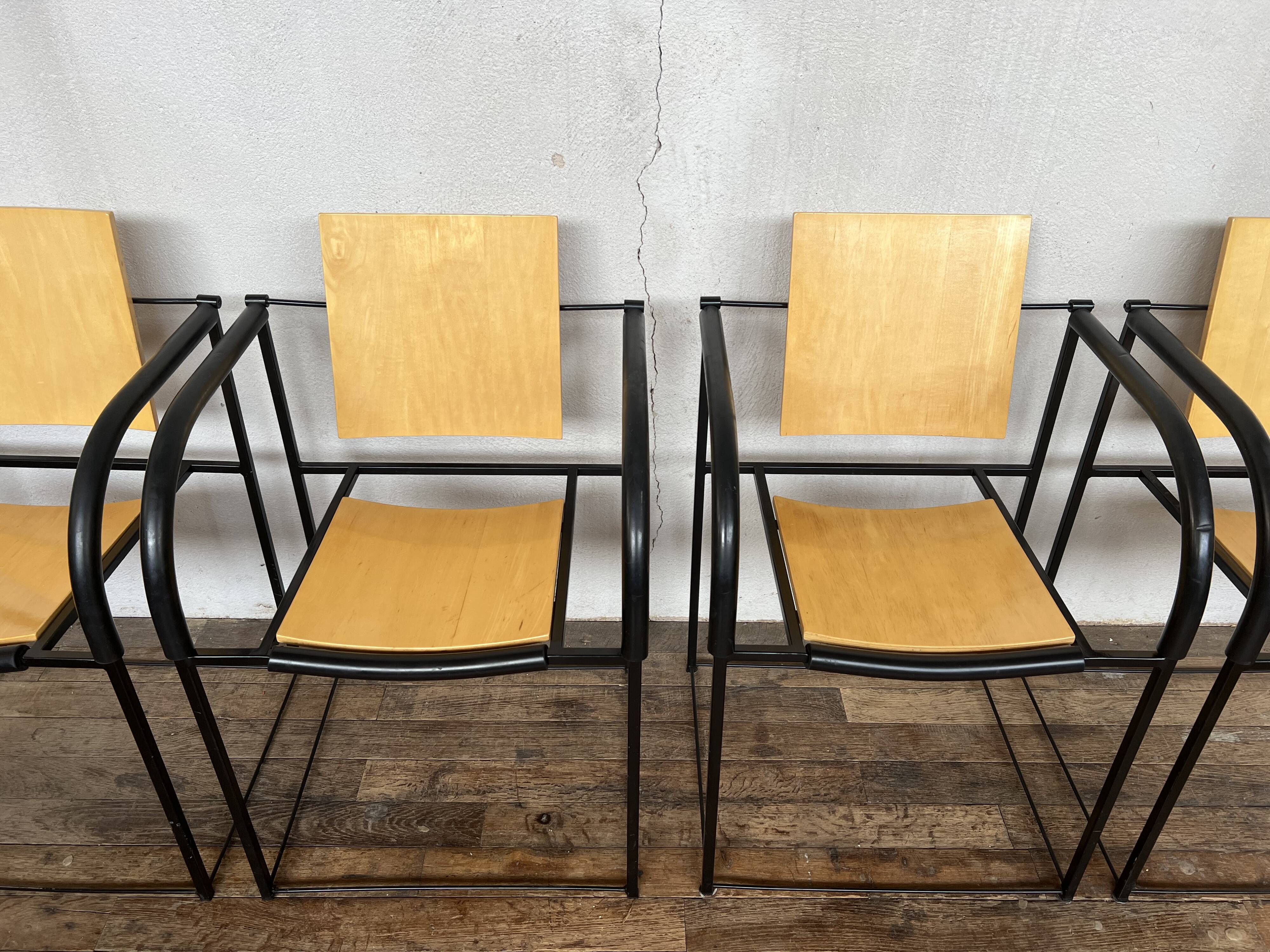 Series of 4 chairs minimalist 1980 design italy