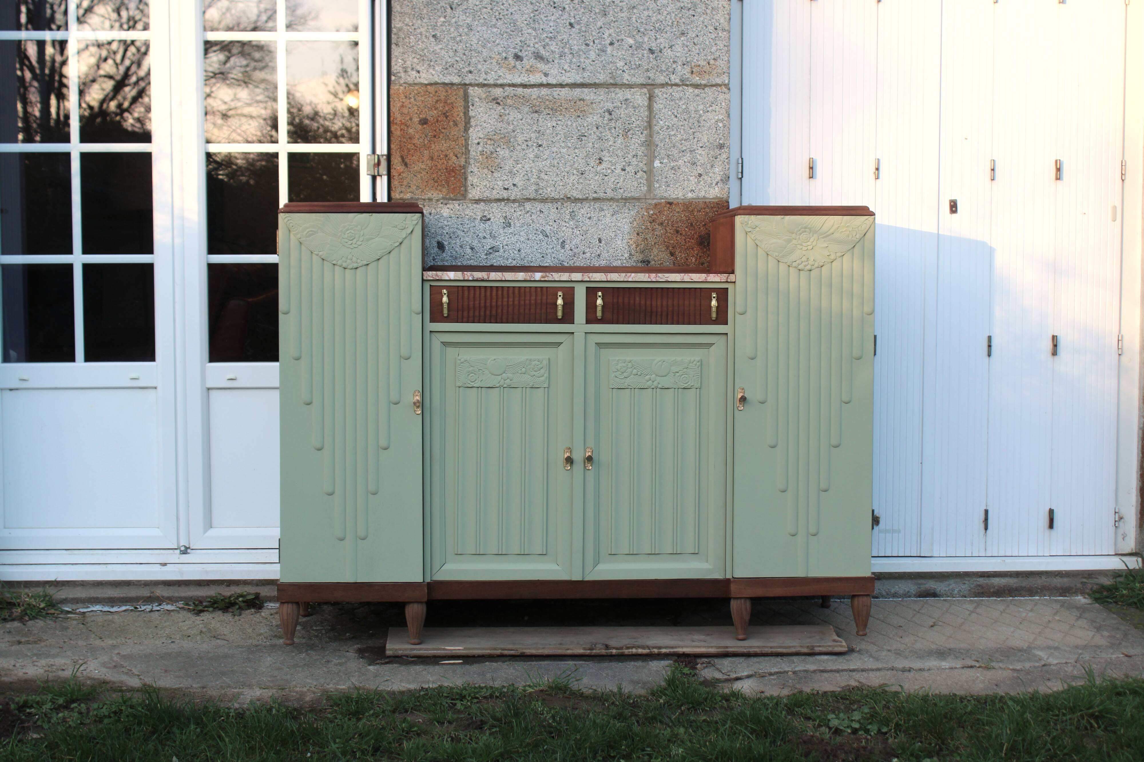 Renovated antique Art Deco sideboard – Lizard Green (Pure & Paint)