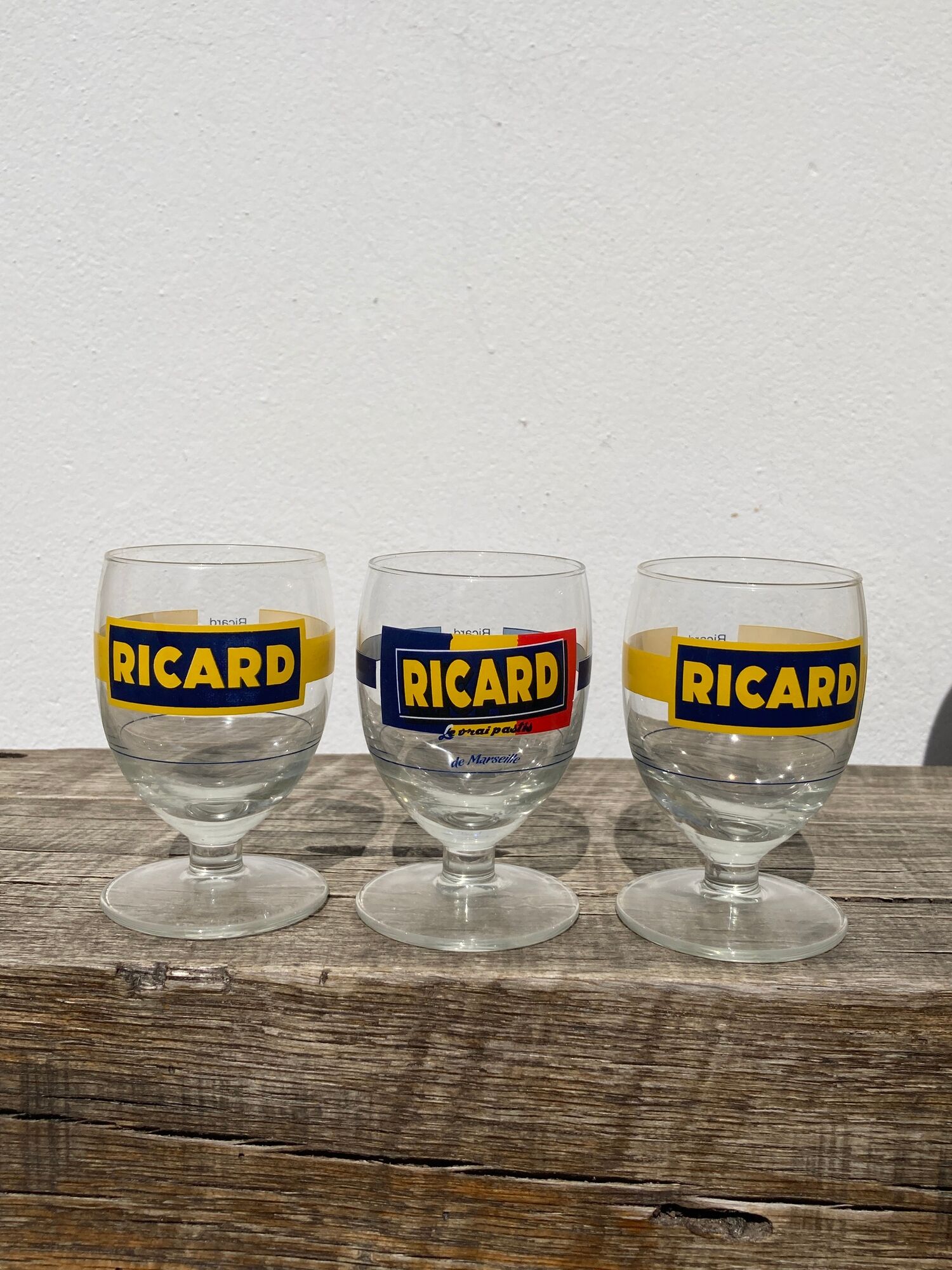 3 glasses with feet of vintage bistrot Ricard