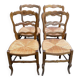 Four Louis XV chairs in solid oak and straw seats, 19th century
