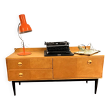 Low ash sideboard chest of drawers, Danish design, 1970s.
