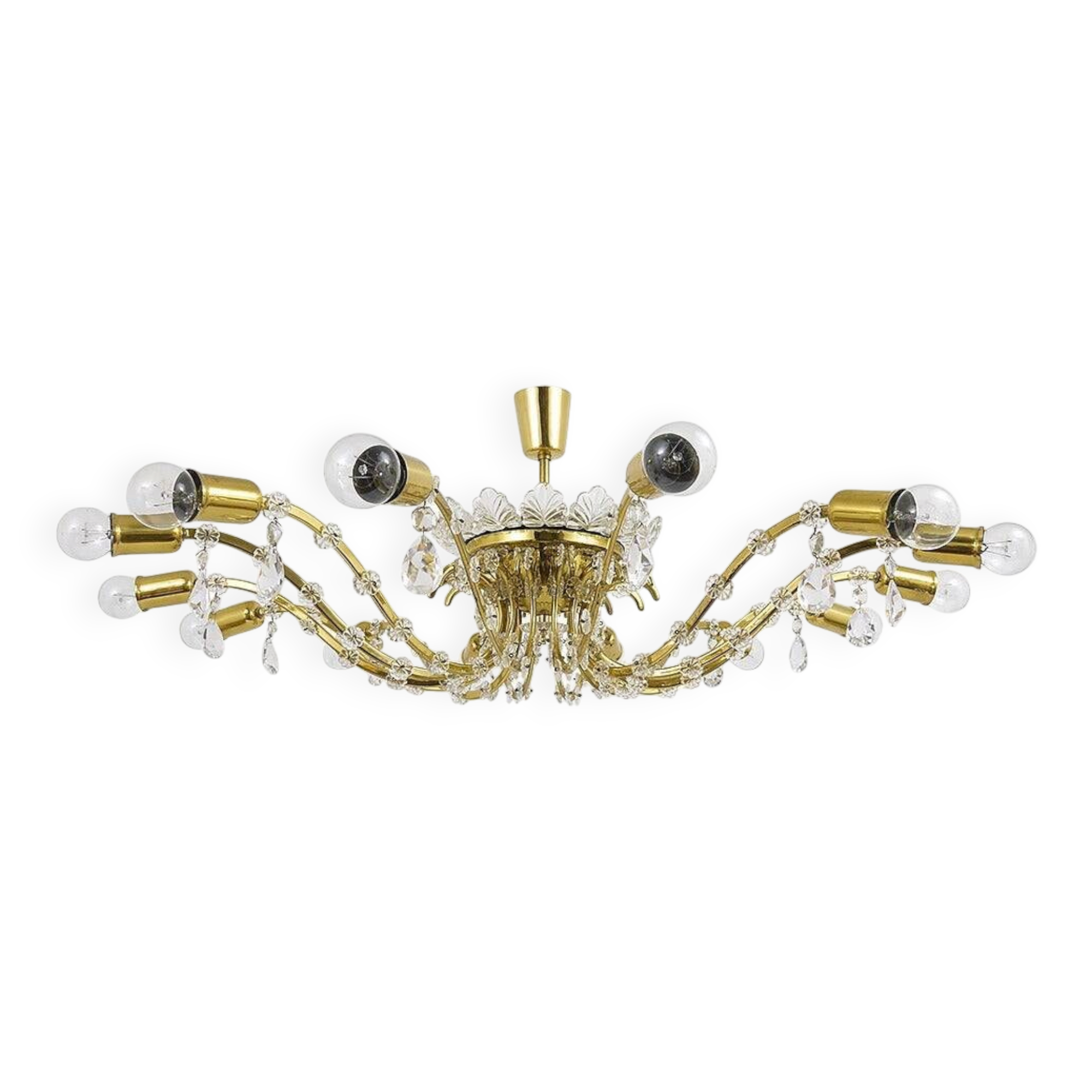 Mid-century floral brass and crystal chandelier by Lobmeyr, 1950s, Austria.