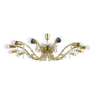 Mid-century floral brass and crystal chandelier by Lobmeyr, 1950s, Austria.
