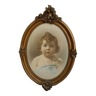 old portrait photography child frame gilded wood stucco antique French photo