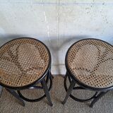 Pair of canned bar stools, curved wood