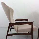 Set of Two Danish Adjustable Wingback Lounge Chairs in Teak by Ib Kofod Larsen