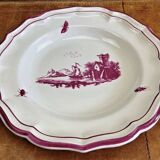 4 old Gien soup plates, pink landscape pattern, 1938/1960
