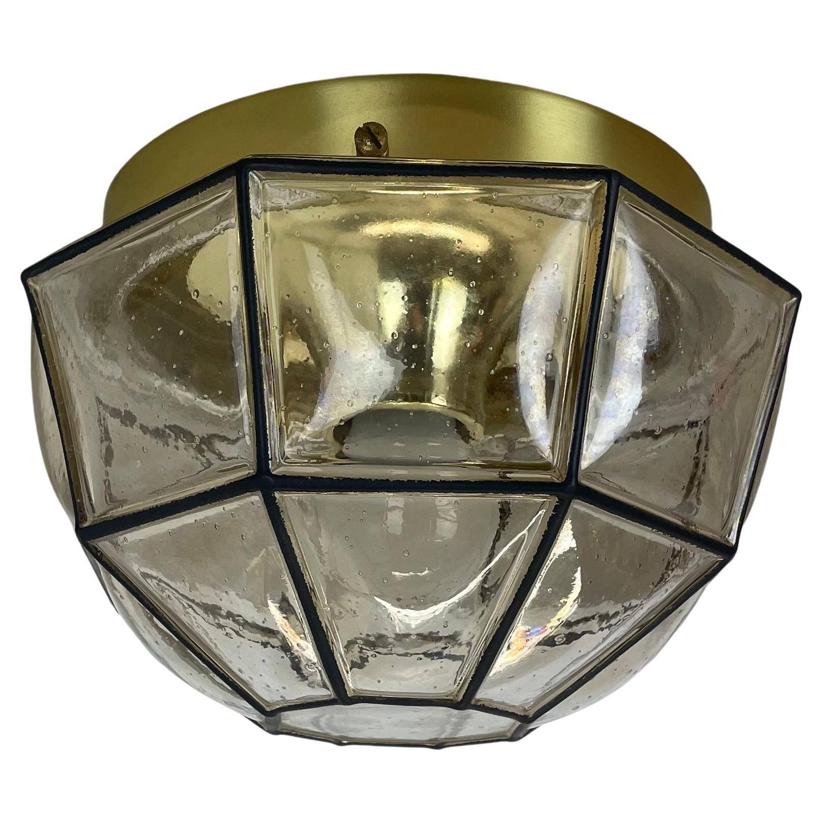 Ceiling Light "Iron Rings" made of Brass and Glass by Glashütte Limburg, Germany, 1970s