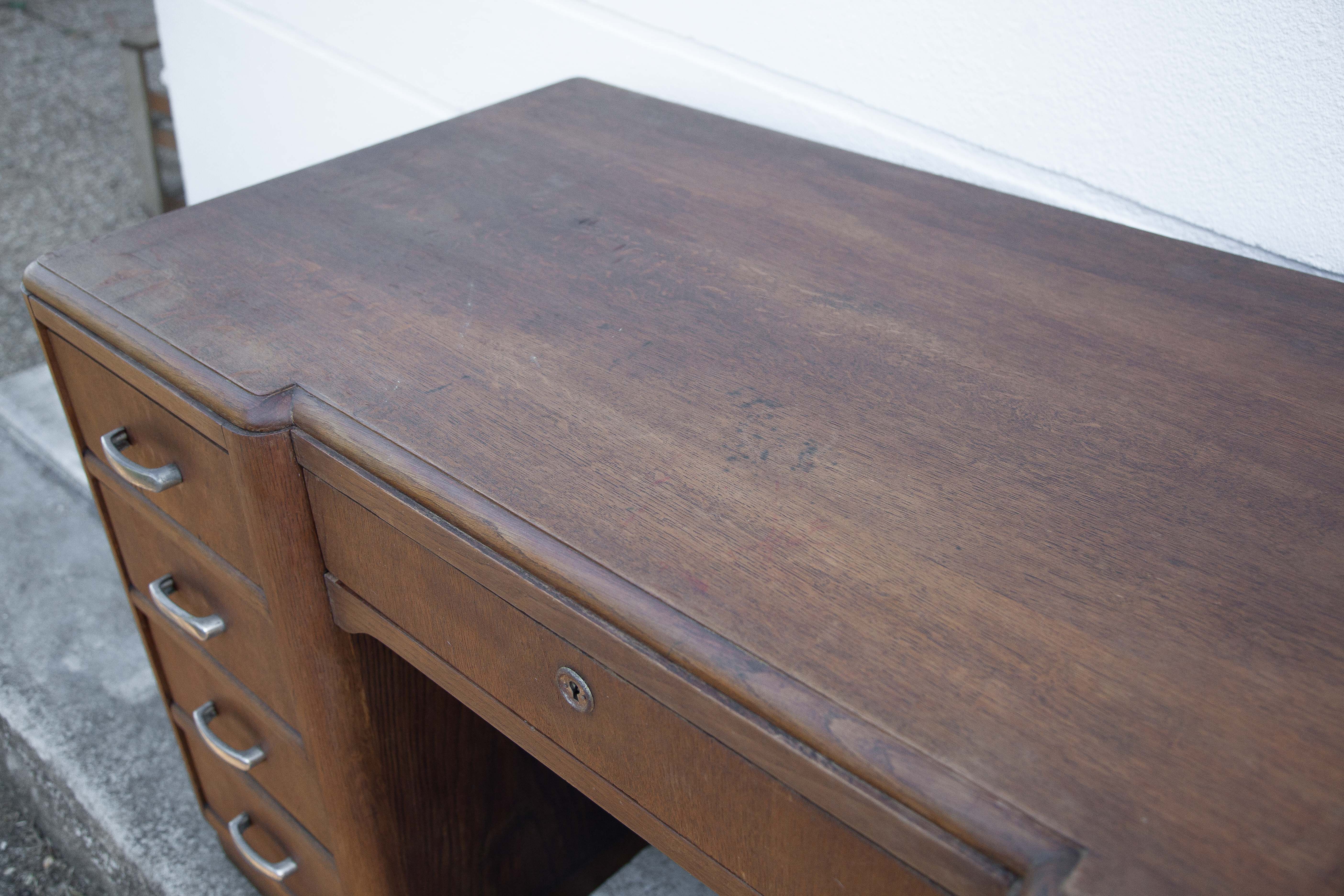 Art deco desk, oak minister's office, large 2-box desk, drawer desk, 40's