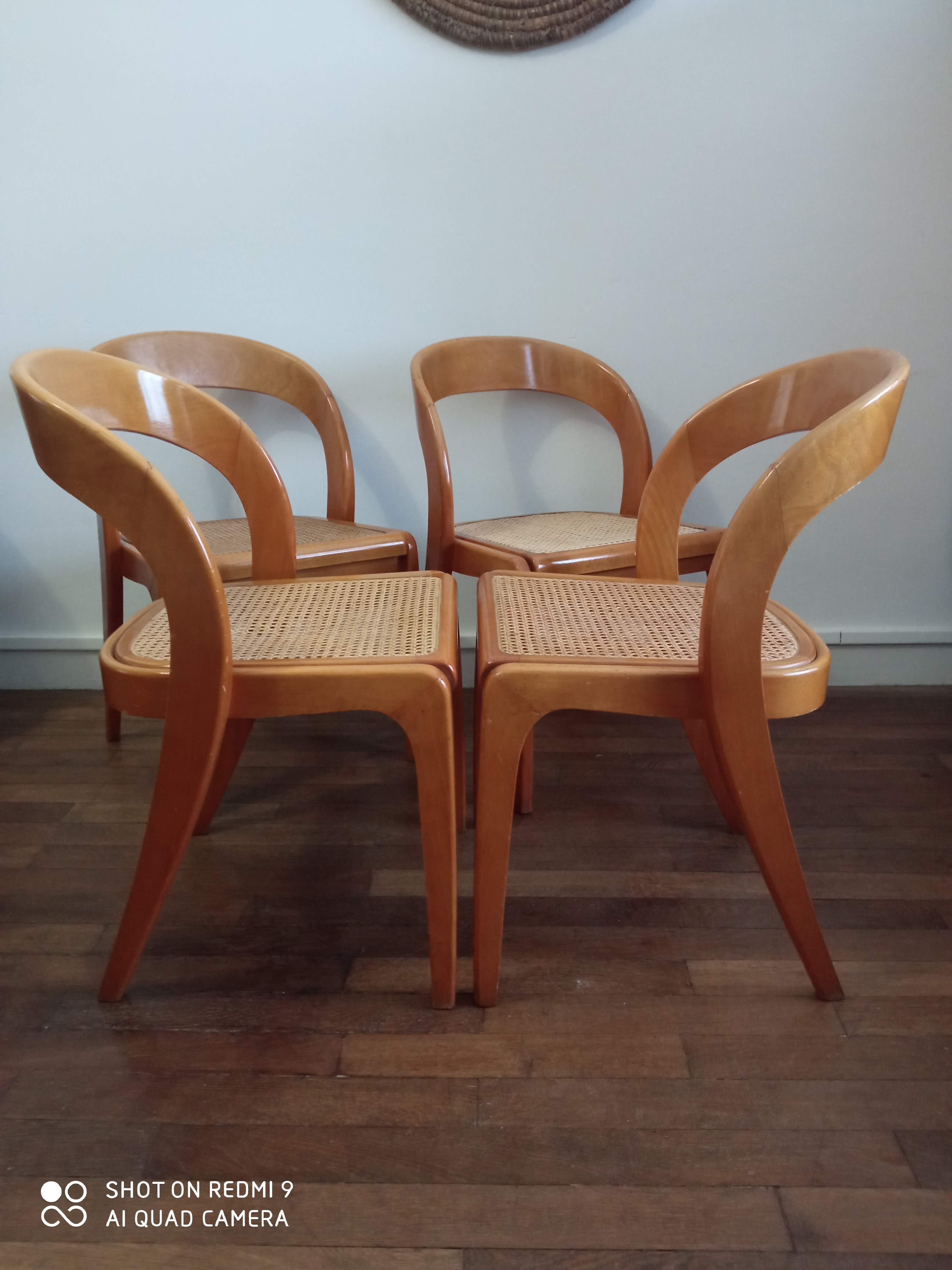 Baumann chairs model gondola in beech and cannage 1970