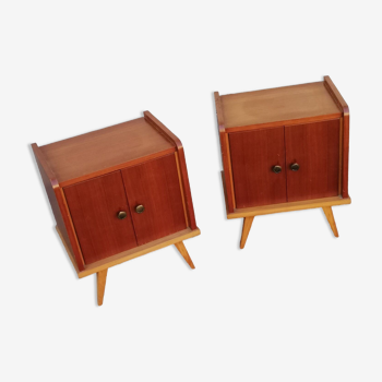Paire de chevets vintage bois 2 tons