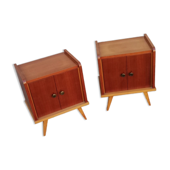 Pair of vintage wooden bedside tables 2 tones