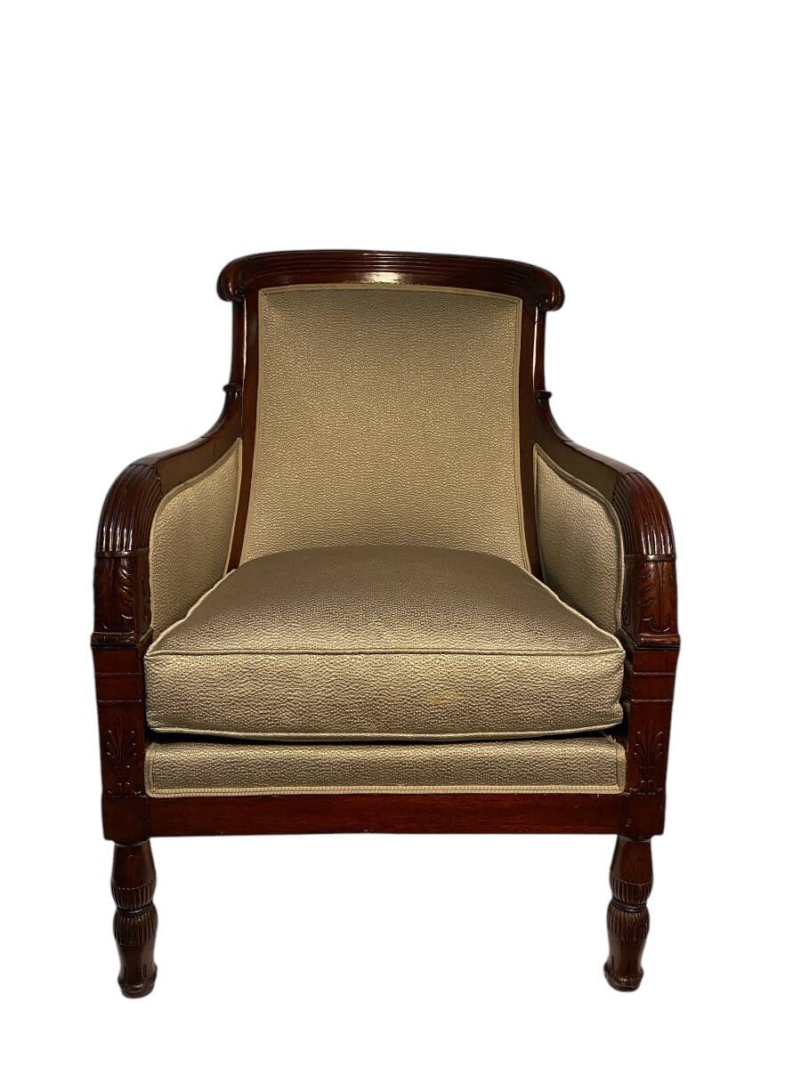 Mahogany bergère chair, stamped, Empire period