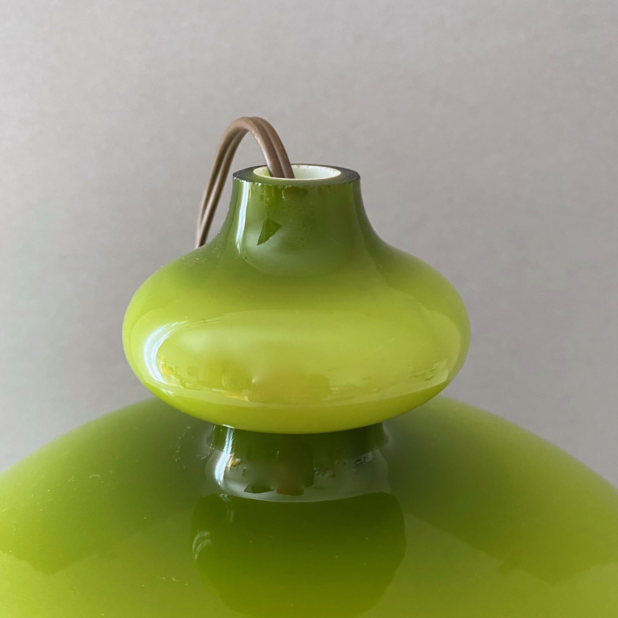 Vintage lamp, green opal glass hanging lamp, mid century interior, scandinavian design, 60's 70's