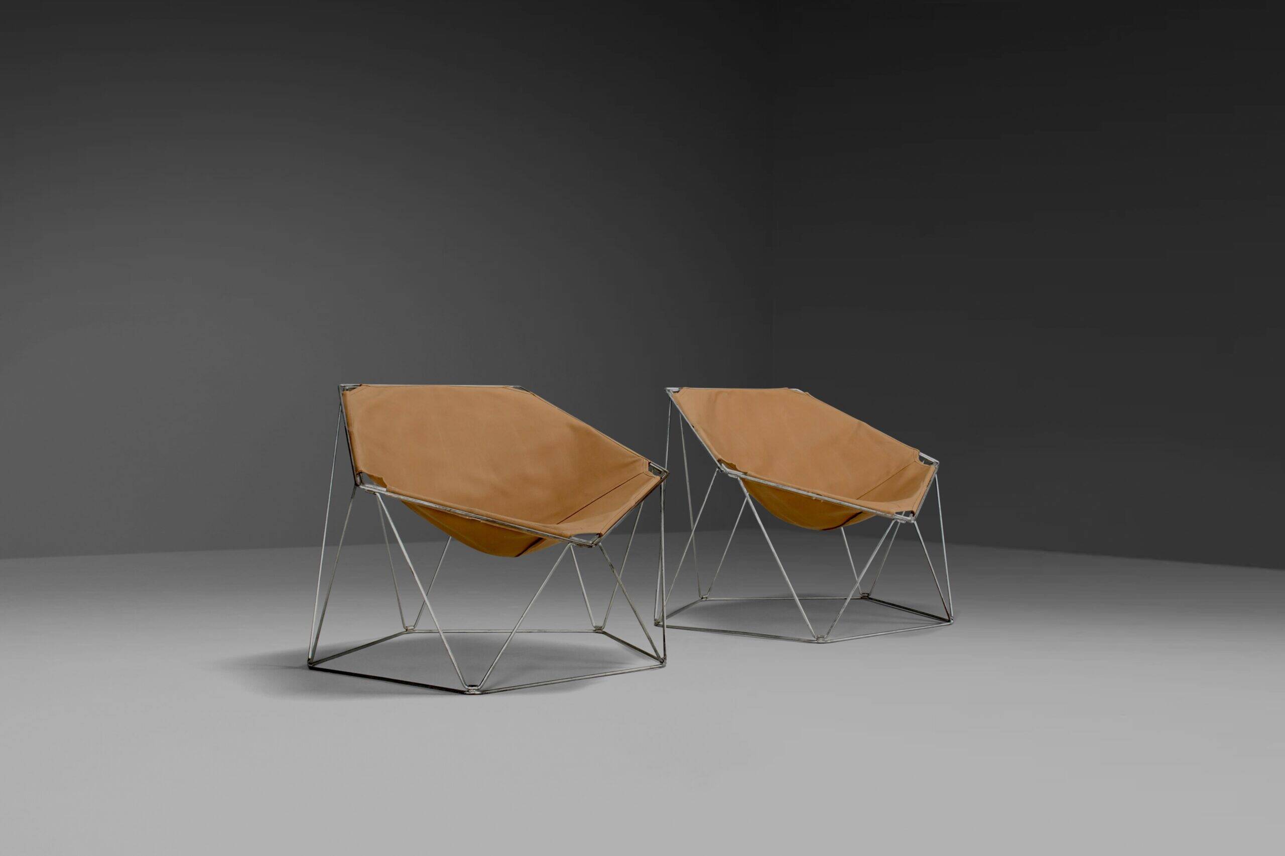 Early ocher canvas Penta chairs by Jean-Paul Barray & Kim Moltzer for Bofinger