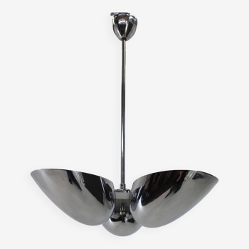 1930s Restored Bauhaus Chrome Plated Chandelier by Zukov , Czechoslovakia