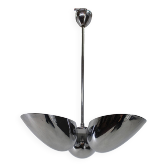 1930s Restored Bauhaus Chrome Plated Chandelier by Zukov , Czechoslovakia