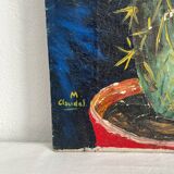 Old oil painting on canvas cactus signed Claudel