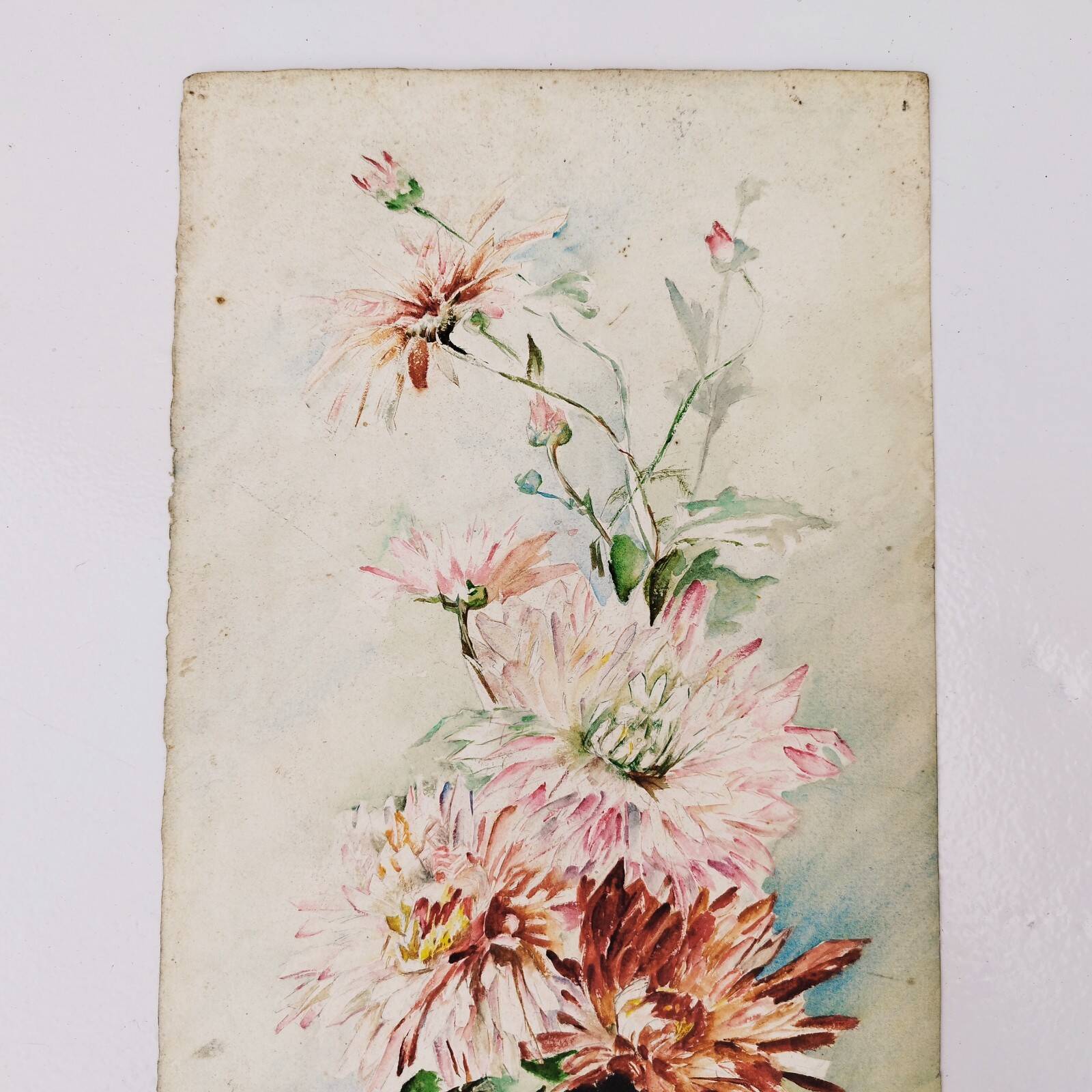 Watercolor bouquet of peonies signed vintage