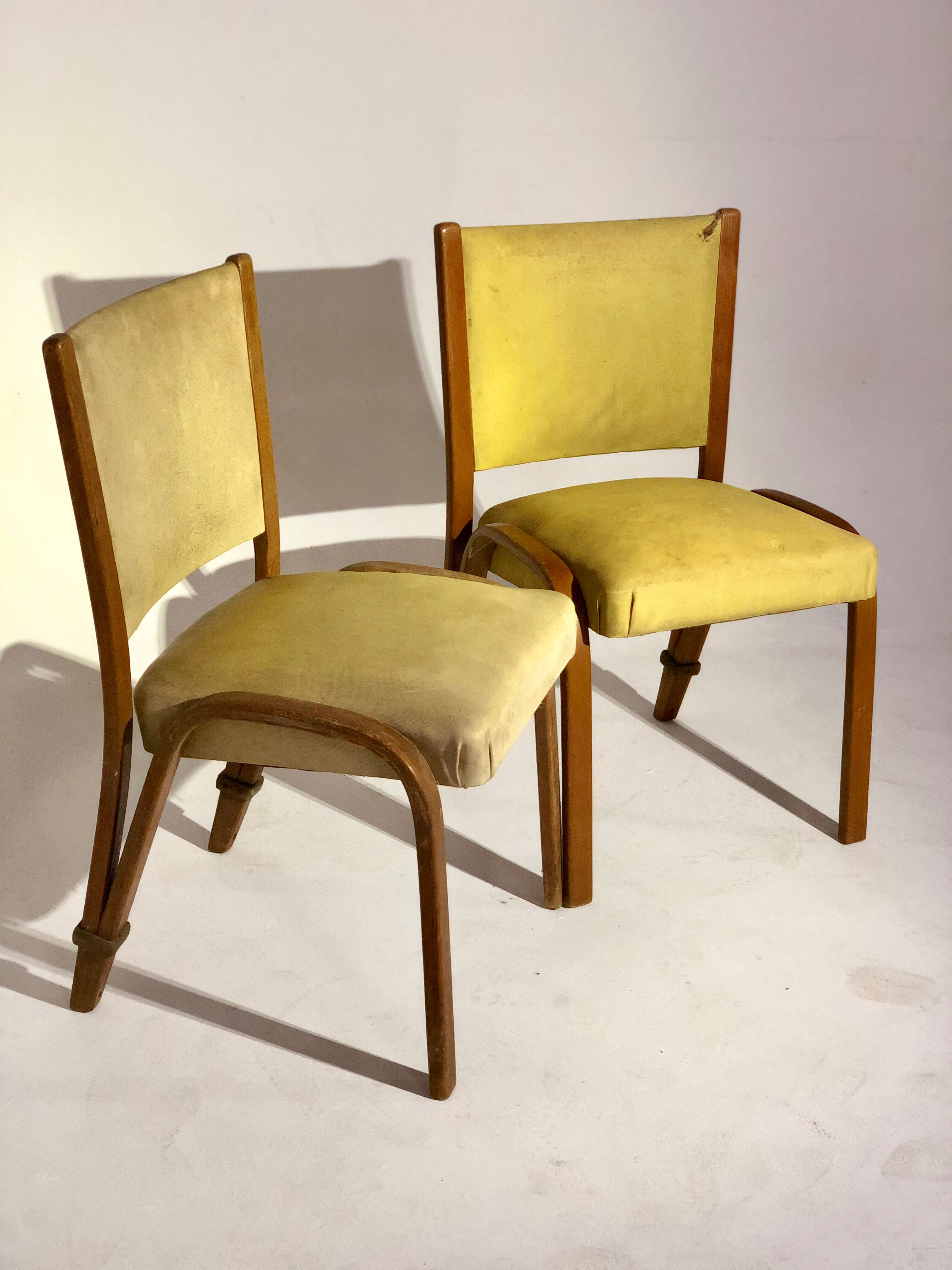 Pair of vintage Bow wood chairs for Steiner - Fabric and wood