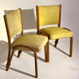 Pair of vintage Bow wood chairs for Steiner - Fabric and wood