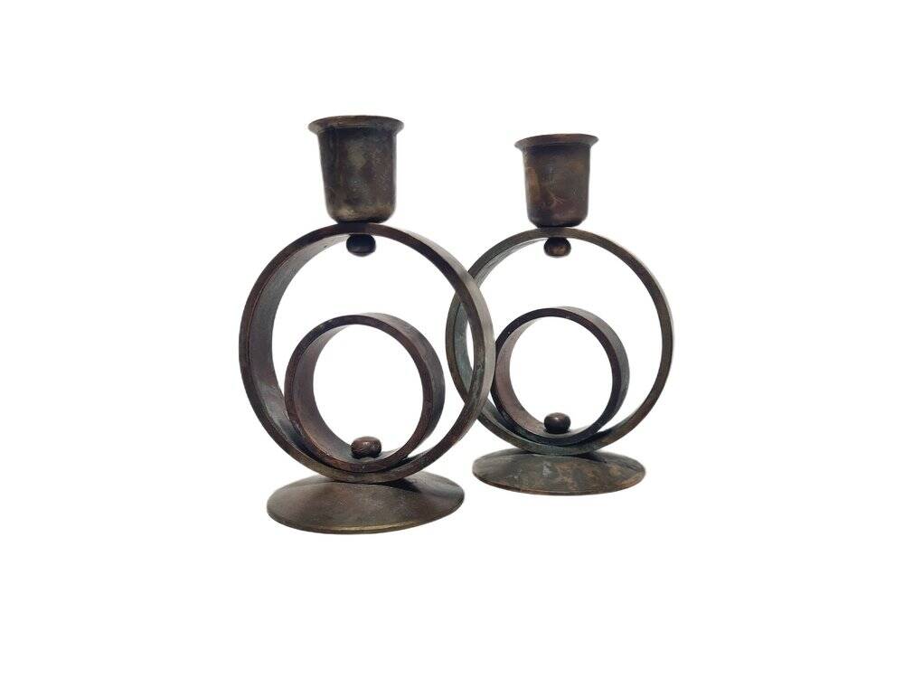 Art Deco brass candlesticks, 1930s, set of 2