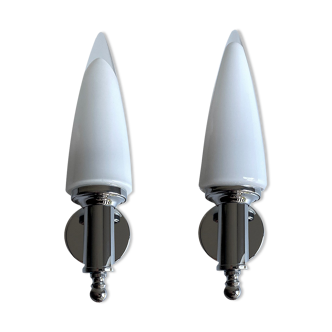 Pair Vintage Wall Lamps, Murano Glass Chrome, 70 Years