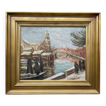 Tableau: Oil on panel - landscape of Venice