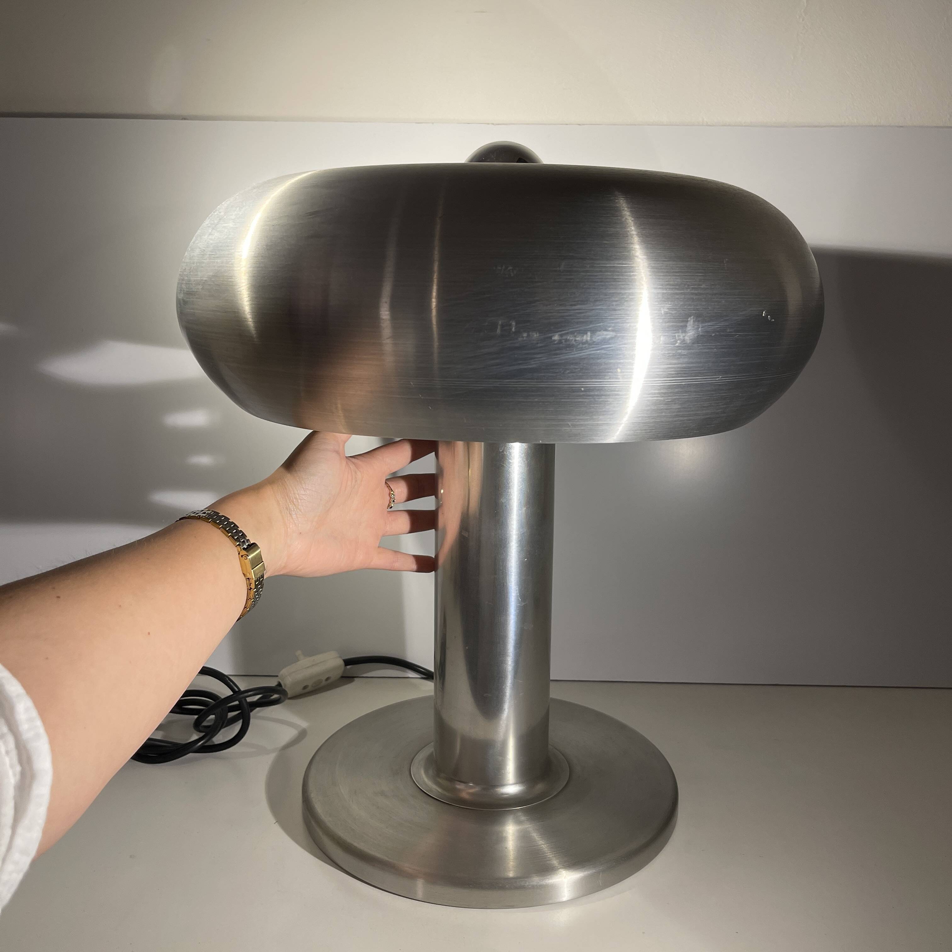 Lampe 'Donut' aluminium brossé, Design Space Age, ca 1960